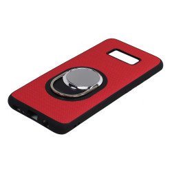 Samsung Galaxy S8 Metal Plate Ring Holder Stand Hybrid Case (Red)